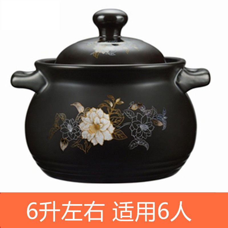 砂锅耐高温养生汤煲陶瓷大小沙锅煲汤锅炖锅明火家用燃气汤锅|t栀子花6升适用6人