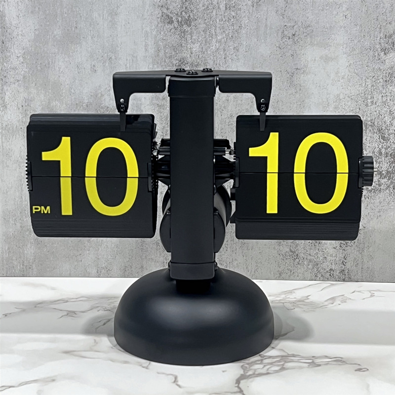 欧式自动翻页钟复古简约家居客厅座钟小天平机械自动翻页时钟【2】 新品全黑黄字款