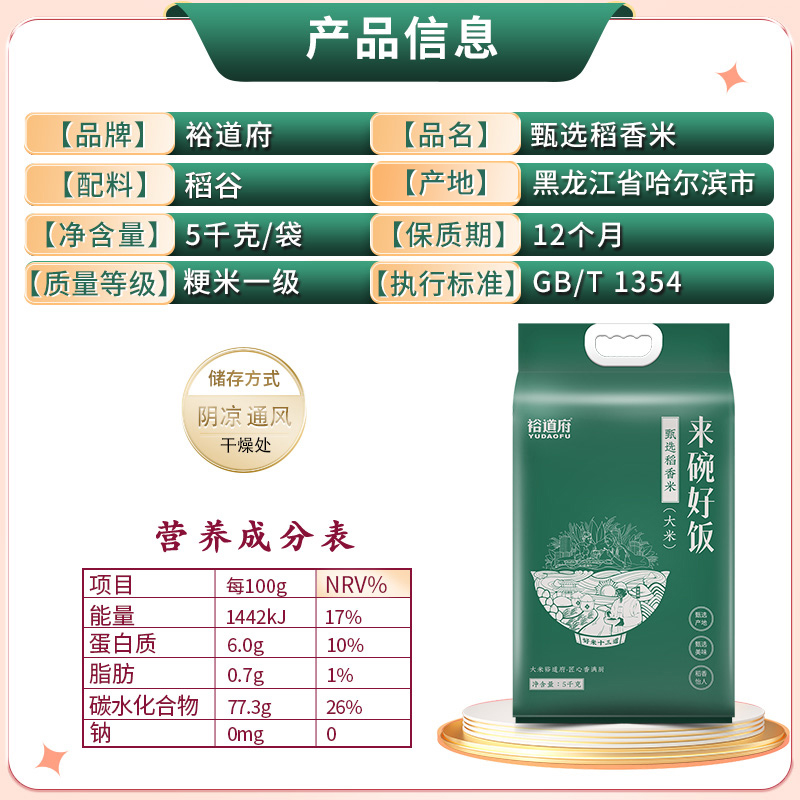 裕道府来碗好饭甄选稻香米5kg粳米一级东北大米10斤真空包装高清大图