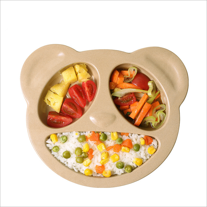 玉米(corn) 稻壳儿童餐盘 熊猫餐盘1个 卡通辅食餐盘 宝宝卡通餐盘碟 家用盘子餐具套装 三格盘