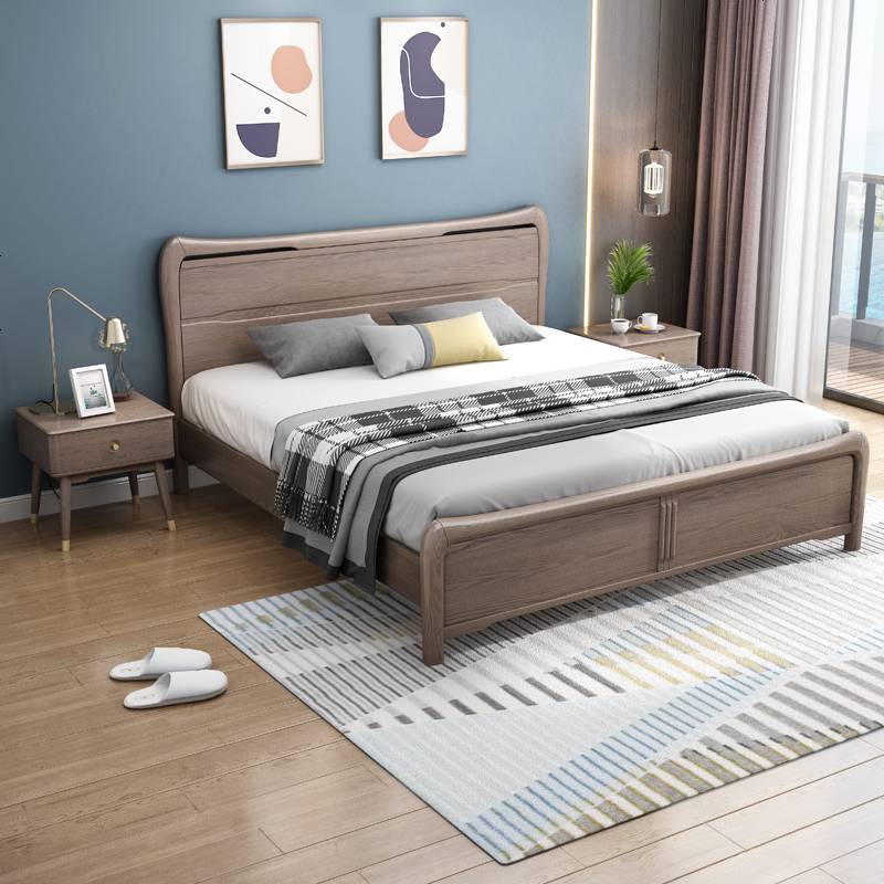 现代简约实木床轻奢卧室双床白蜡木婚床家用1.8米北欧实木床