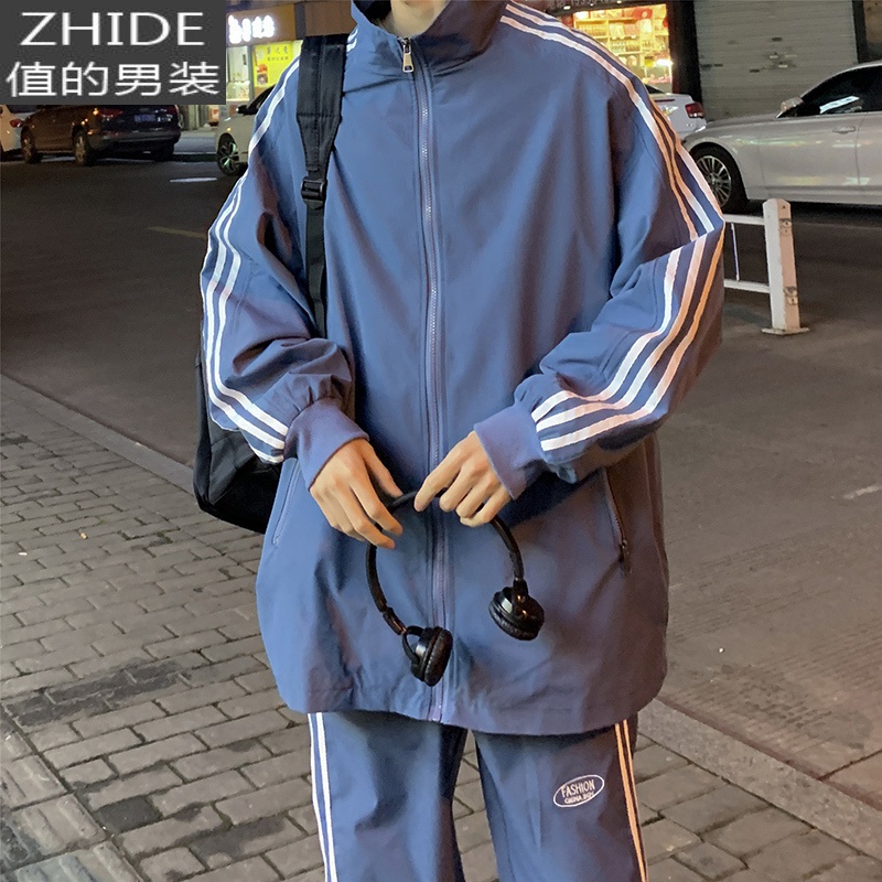 SUNTEK春秋季运动休闲套装男痞帅学生帅气男装搭配一套衣服潮流夹克外套夹克