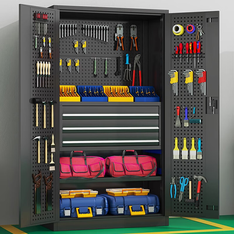 中伟(ZHONGWEI)工厂储物柜 地下车位防潮柜 重型铁皮柜内四层带挂板一抽 灰色高清大图