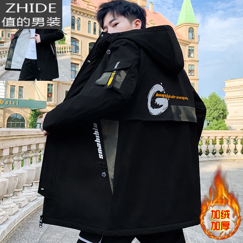 SUNTEK外套男2020新款秋冬季加绒加厚外衣服韩版潮流中长款风衣男士夹克风衣高清大图