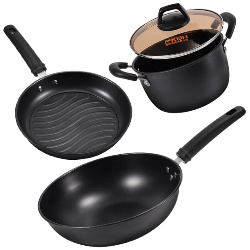 康巴赫(KBH) 双倍防锈精铁三件套 FXJT3A(炒锅30cm无盖+煎盘24cm无盖+汤锅24cm带盖)