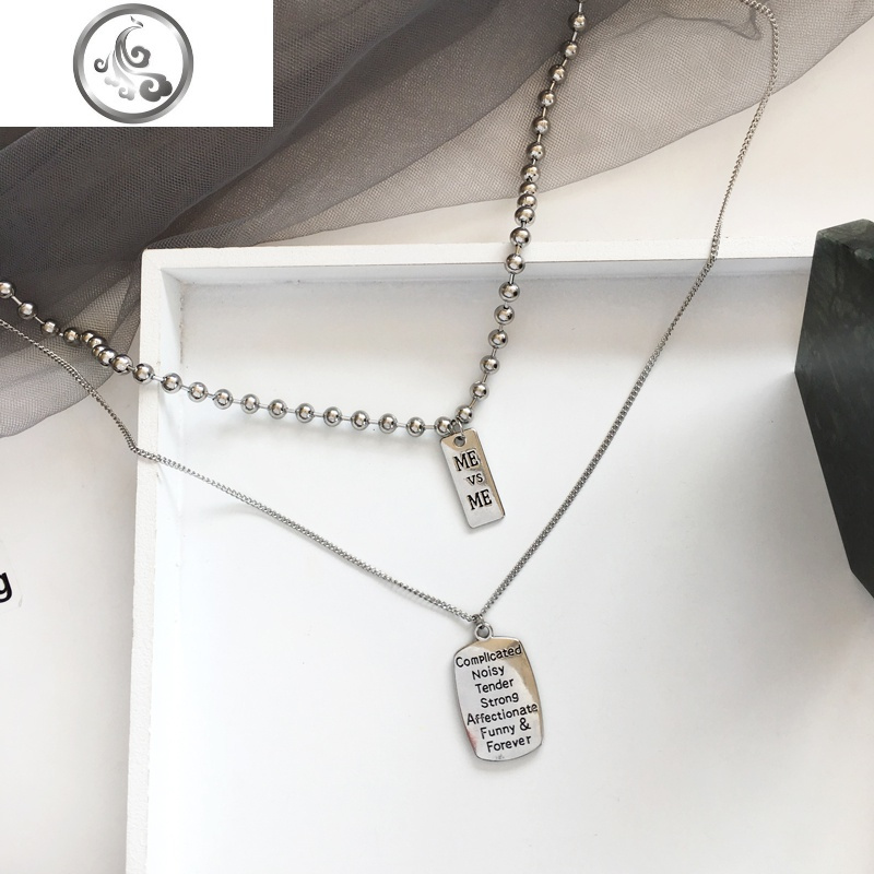 原创冷淡风情侣项链男潮嘻哈女锁骨链小熊字母吊坠颈链卫衣毛衣链_1 吊牌项链套装