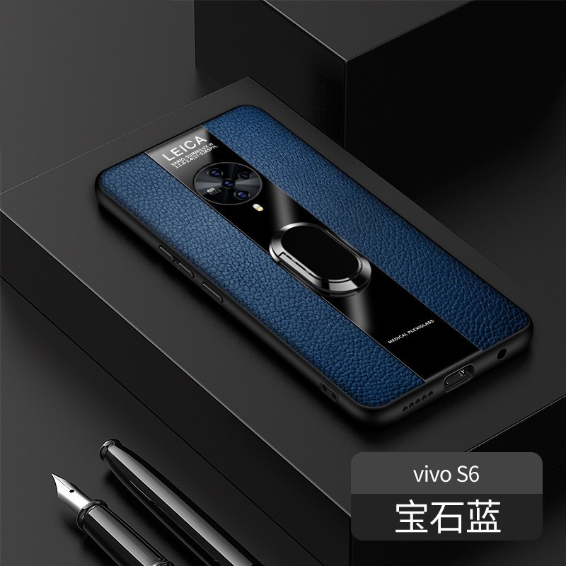 高铭宣 vivos5手机壳s6保时捷指环支架商务风男士vivo S5硅胶防摔保护套个性创意 vivos6[宝石蓝]指环款