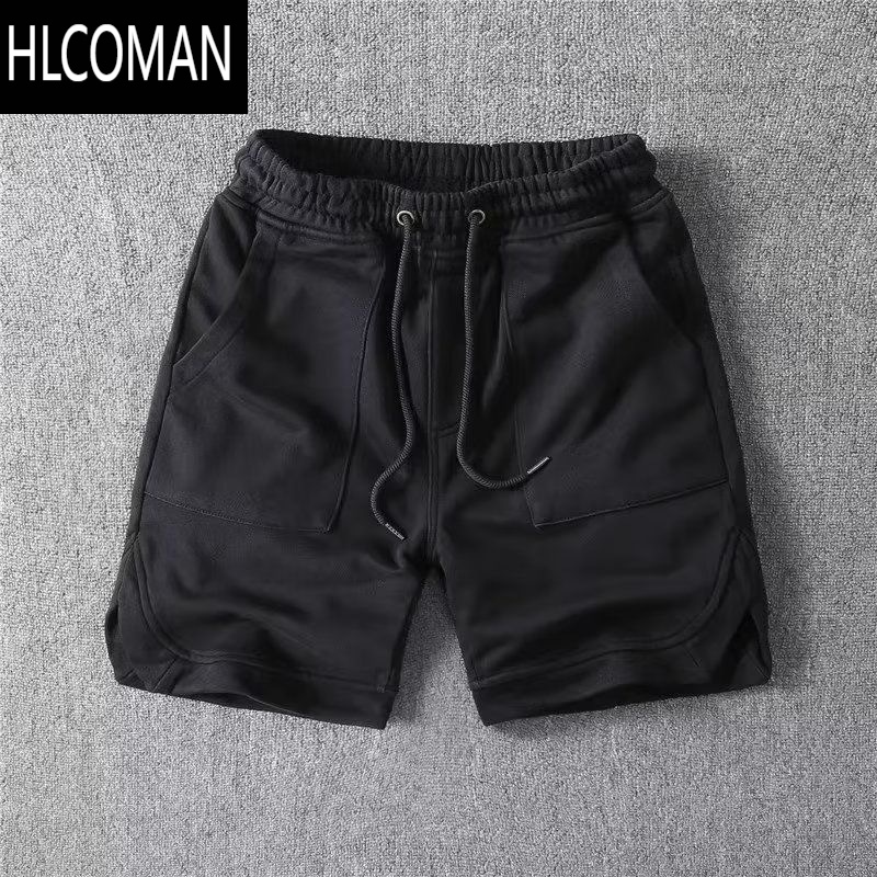 HLCOMAN夏季休闲重工水洗工装短裤 复古纯色卫裤复古男士五分裤 黑色 L110-125斤