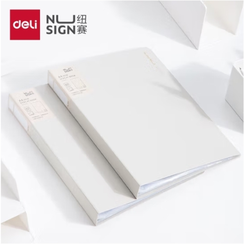 得力 纽赛(NUSIGN)编码资料册A4/60页 彩色文件收纳册带页码活页插袋文件夹办公学生用品 岸砂白NS192