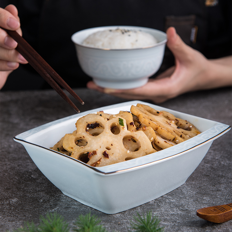 雅诚德(arst) 中式炫彩陶瓷浮雕釉下彩碗碟碗具 饭碗盘子汤勺清泉咏歌餐具 微波炉适用 13.5寸浮雕弦弧鱼盘1个装