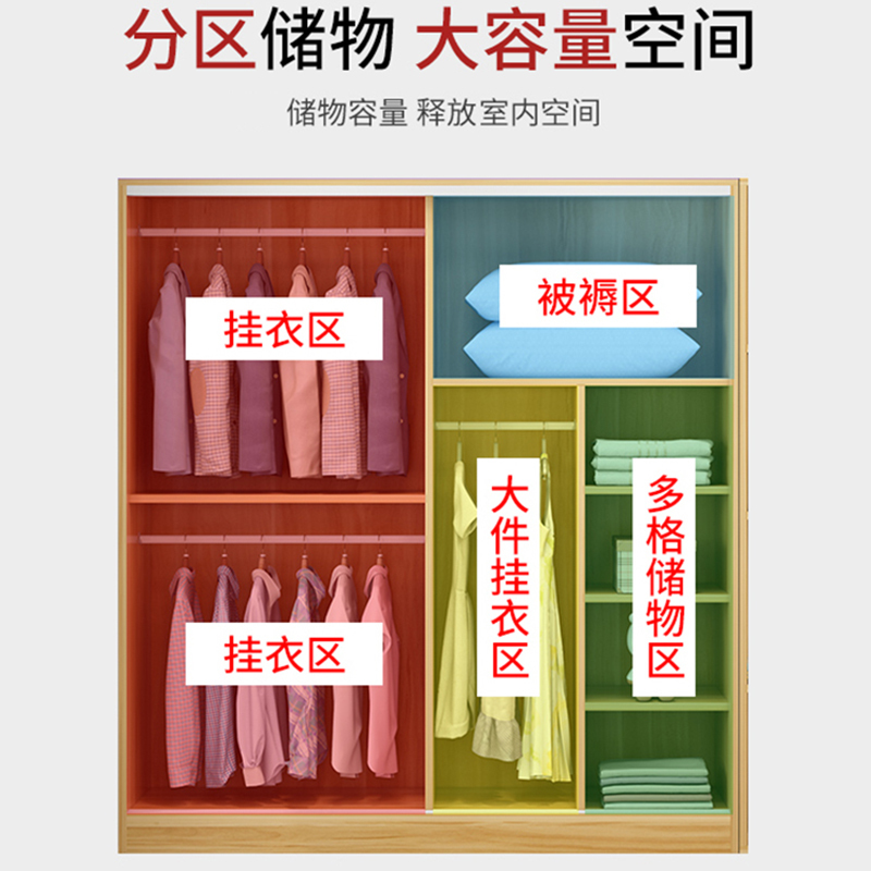 创世人 衣柜家用卧室出租房推拉门柜子木质简易经济小户型挂衣橱160cm