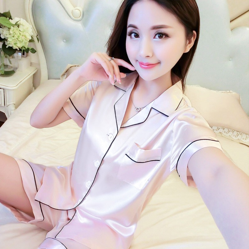 睡衣女夏季短袖女学生韩版短裤女夏性感睡衣冰丝衣裤两件套装女夏