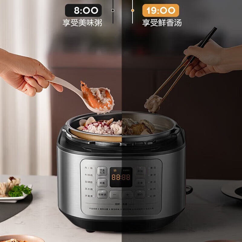 美的(Midea)电压力锅高压锅少盐提鲜电高压锅智能调压一锅双胆 MY-C643G(6L不锈钢+不粘内胆) 6L高清大图