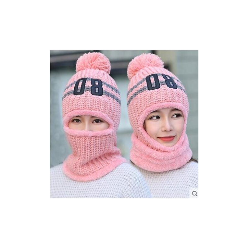 加绒加厚骑行防风毛线帽防冻护耳帽围脖一体套头帽