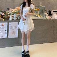 JMSHOP·初恋物语~方领裙子女设计感绑带桔梗裙碎花裙白色连衣裙 甜甜初恋白 优质版 S