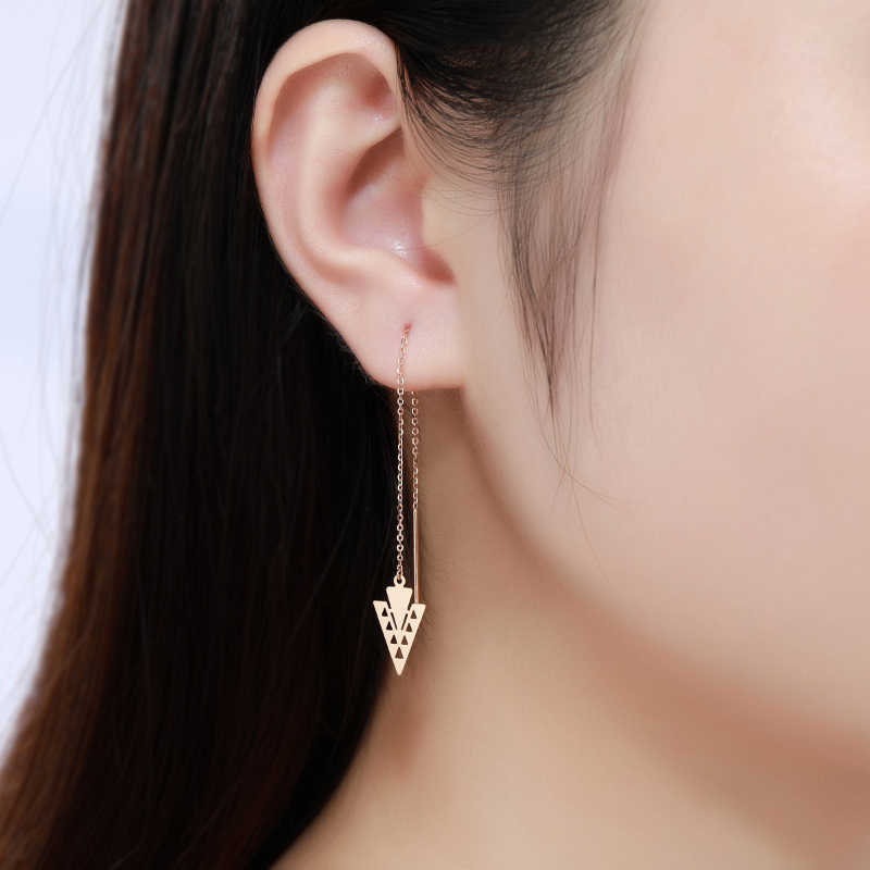 潮宏基万花筒幻变18k金玫瑰金耳线女彩金耳钉耳饰女单只款fq