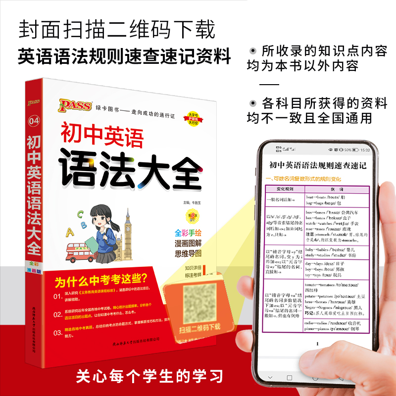 []初中英语语法 初中通用 [正版]2024初中英语语法大全零基础知识点工具书七八九年级初一初二初三中考复习资料教辅高清大图