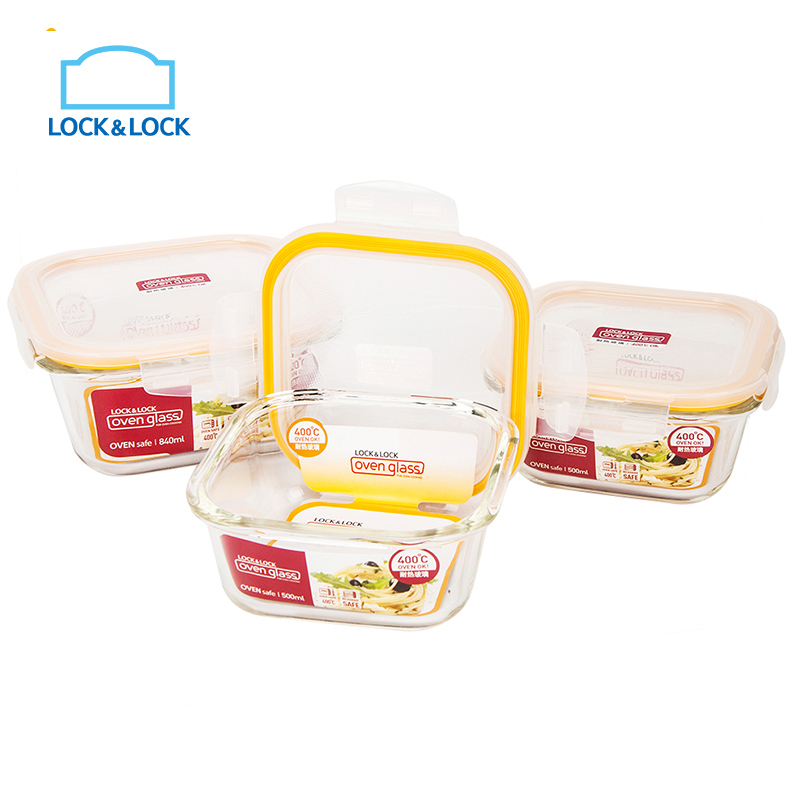 乐扣乐扣(lock&lock微波炉饭盒 玻璃套装保鲜盒 饭盒 套装三件套500ml*2+740ml LLG225S002