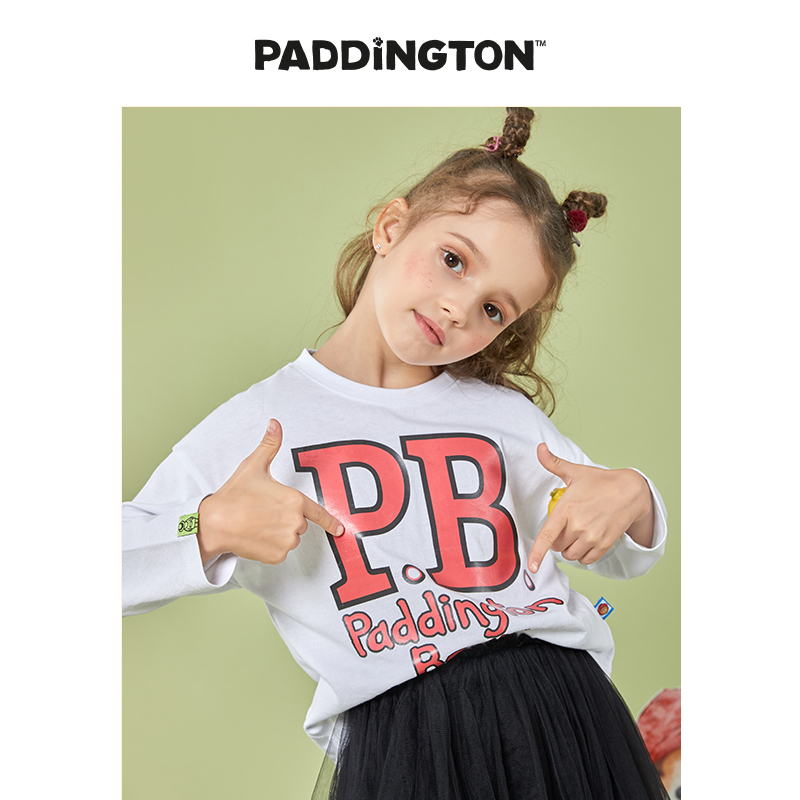 Paddington Bear帕丁顿熊女童T恤春季儿童内搭外穿字母T恤