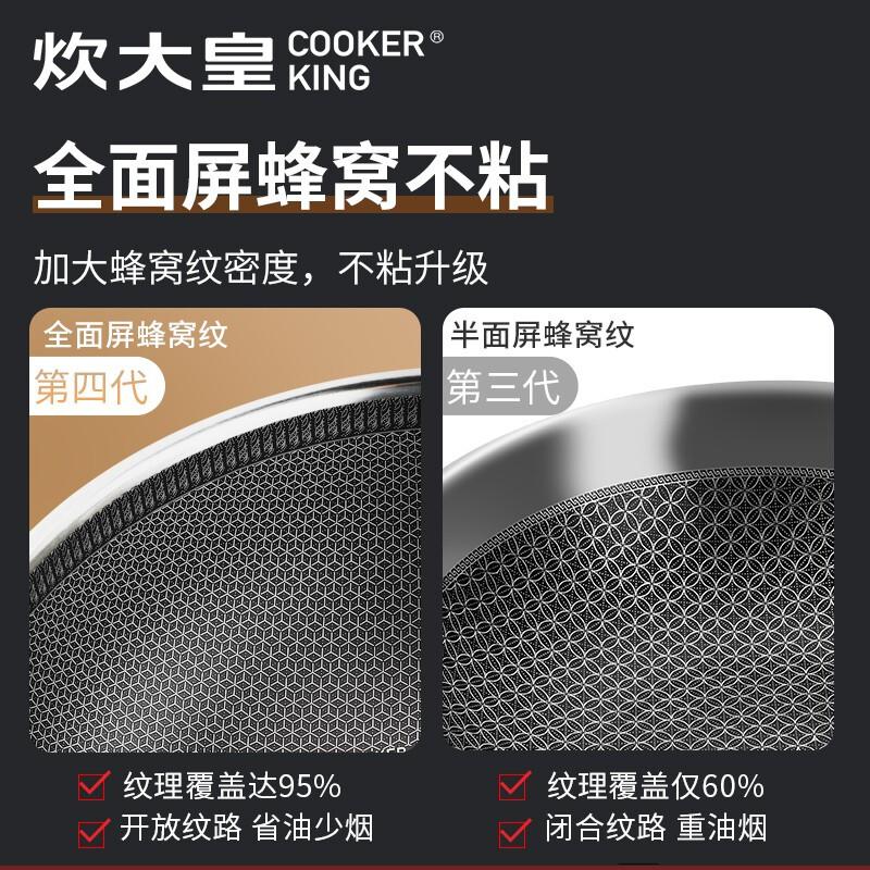 [新品]炊大皇炒锅316不锈钢不粘锅双面蜂窝纹炒菜锅家用不沾锅具平底加厚大勺可用铁铲 32cm(建议4-6人)高清大图