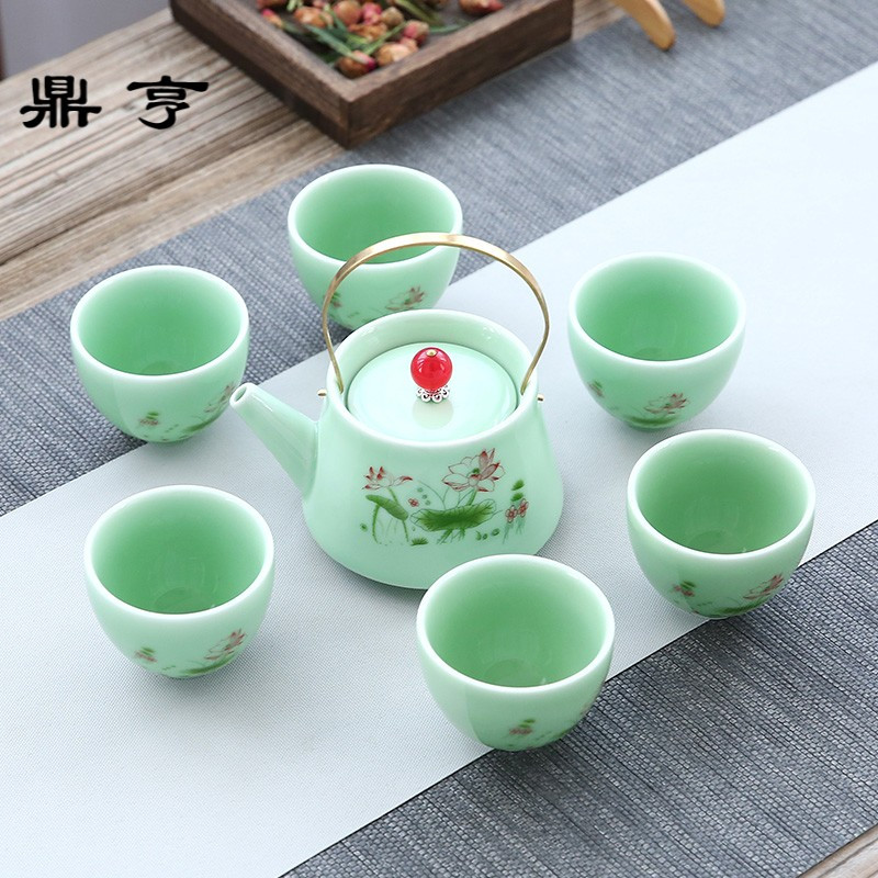 鼎亨 青瓷茶壶茶具套装 陶瓷凉茶凉水壶大容量提梁壶家用送礼