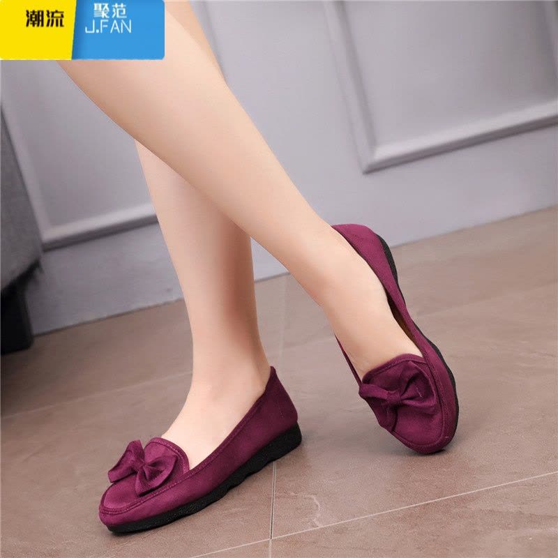 聚范老北京布鞋平底女鞋单鞋浅口时尚蝴蝶结黑色工作鞋豆豆鞋孕妇图片