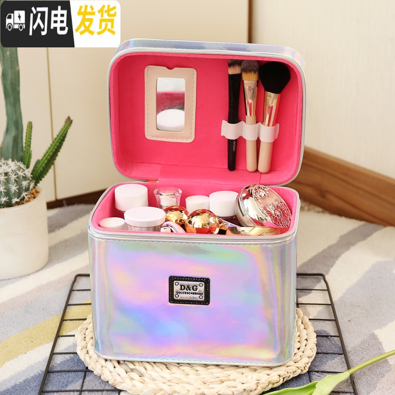三维工匠韩国化妆包小号简约亮皮便携大容量防水手提旅行收纳洗漱包化妆箱高清大图