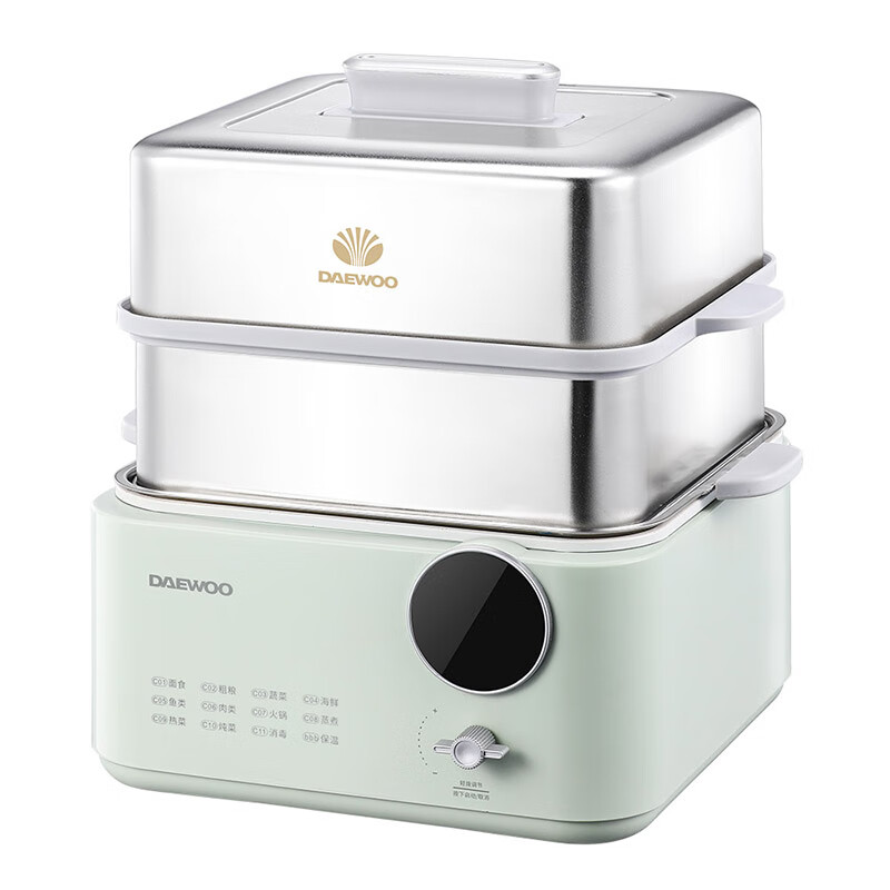 大宇(DAEWOO)家用多功能电蒸锅大容量双层不锈钢蒸炖可预约保温蒸锅电蒸锅DYZL-12L35 莫兰迪绿(彩邮)!