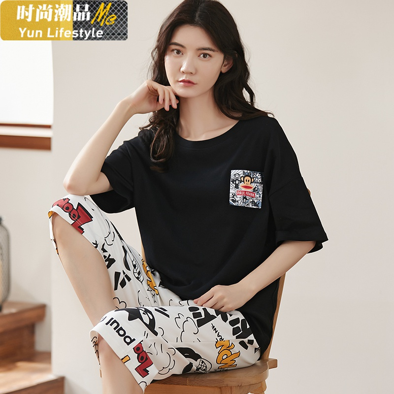 YUNWUXIN睡衣女夏季棉短袖七分裤夏天女士套装可外穿韩版可爱家居服薄款睡衣