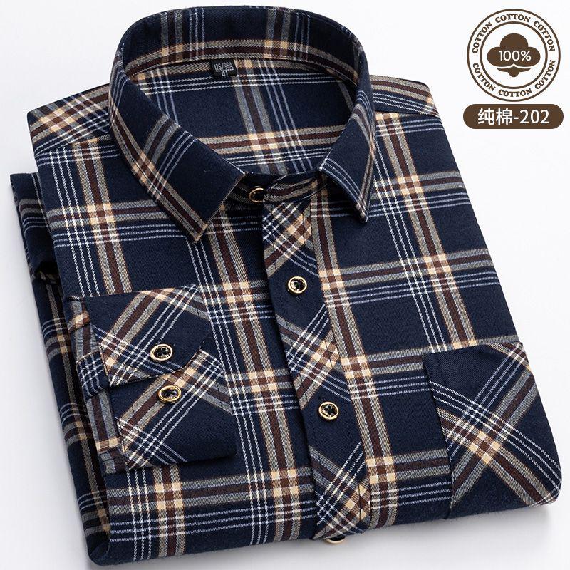 新款男长袖衬衫男中老年加肥加大码宽松休闲直摆衬衣高清大图