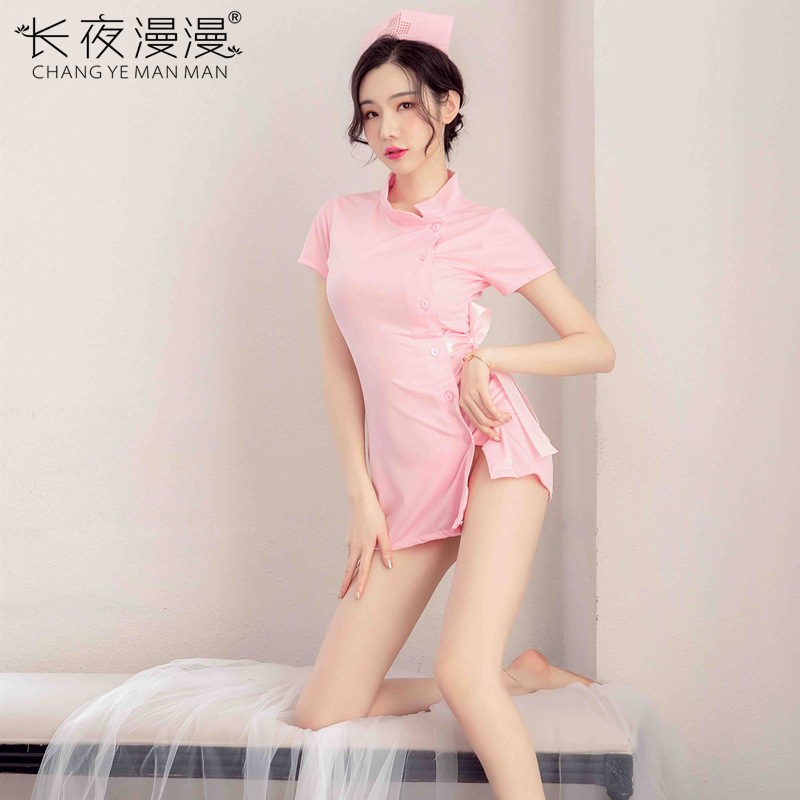 长夜漫漫情趣内衣制服诱惑护士套装性感露背黑粉护士服1400 黑色+黑色连体中网袜 均码