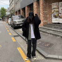 开衫拉链宽松连帽卫衣女秋季韩国女装纯色大码外套上衣女 L 黑色