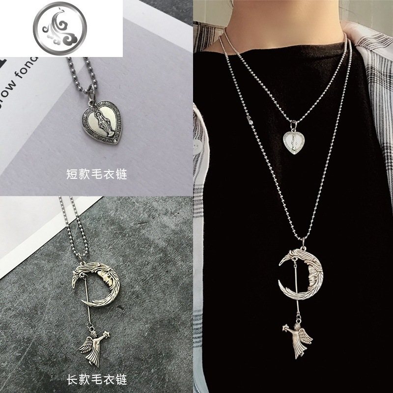 ins土酷蹦迪项链欧美嘻哈冷淡风天使人鱼尾复古吊坠锁骨链男女潮 JiMi高清大图