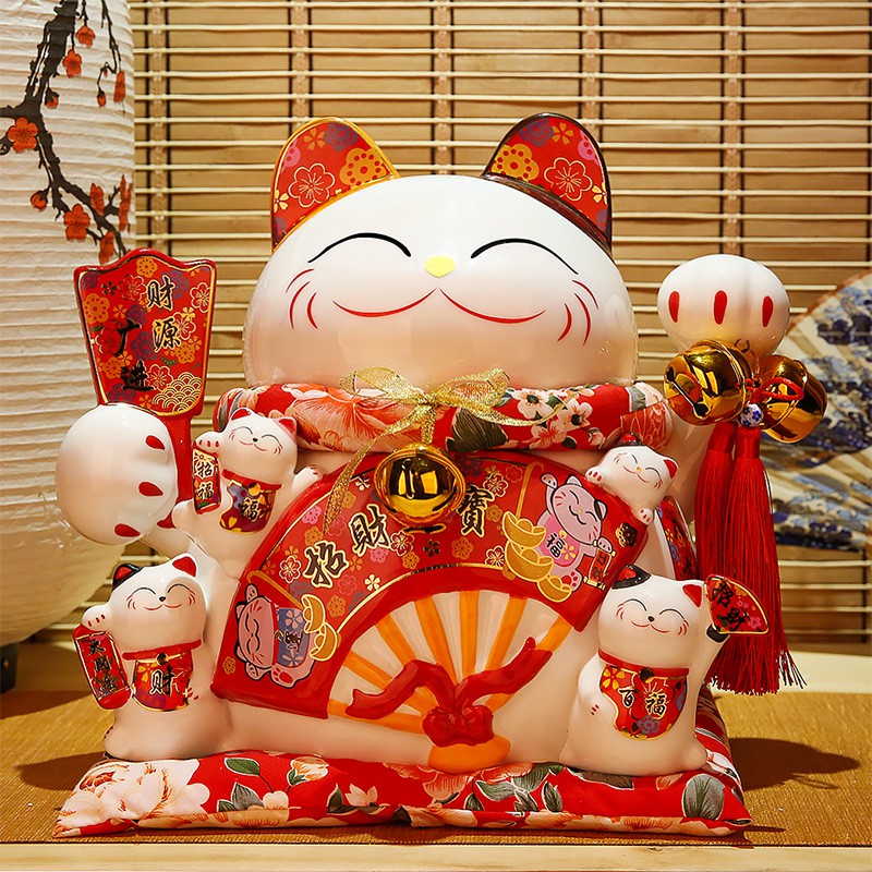 猫摆件开业大号摇手店铺礼品收银台存钱储蓄罐自动招手 三维工匠 24.5CM高[发财聚宝盆]摇手猫猫高清大图