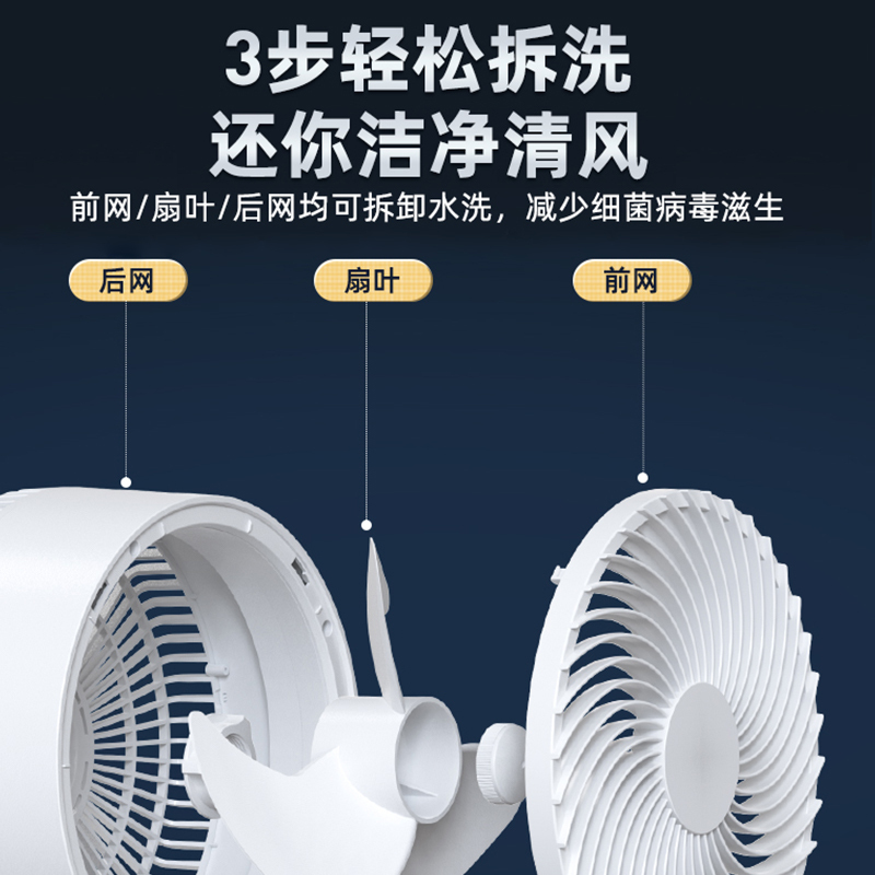 艾美特壁挂空气循环扇家用厨房墙壁扇电风扇大风量壁扇电扇拉绳款省电节能涡轮风扇高清大图