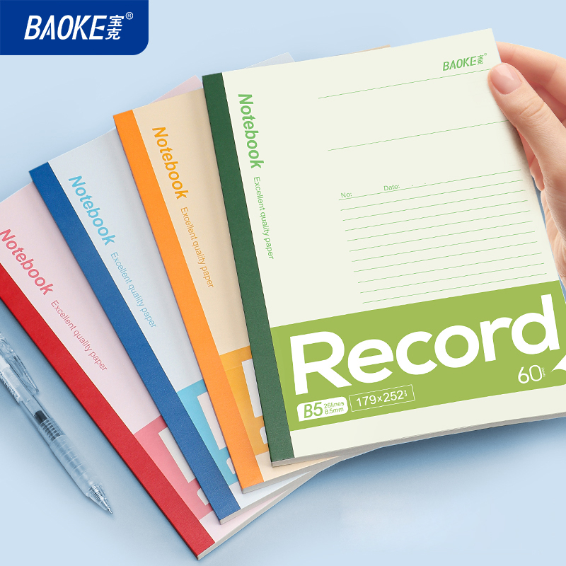 宝克(BAOKE)1005A 白卡纸封面笔记本子无线胶装软抄本办公记事本软面抄学生日记作业本[A5/100张]混色 1本