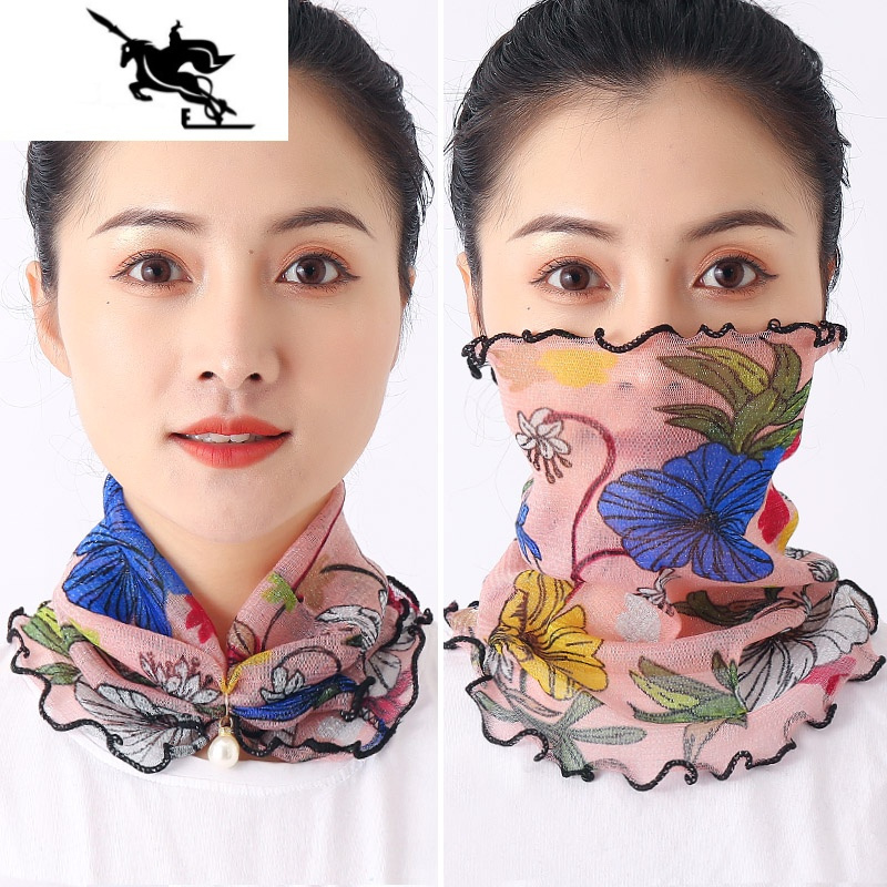 lake防晒网纱套头小围脖女脖套护颈丝巾春夏季薄款透气百搭遮脸纱巾潮