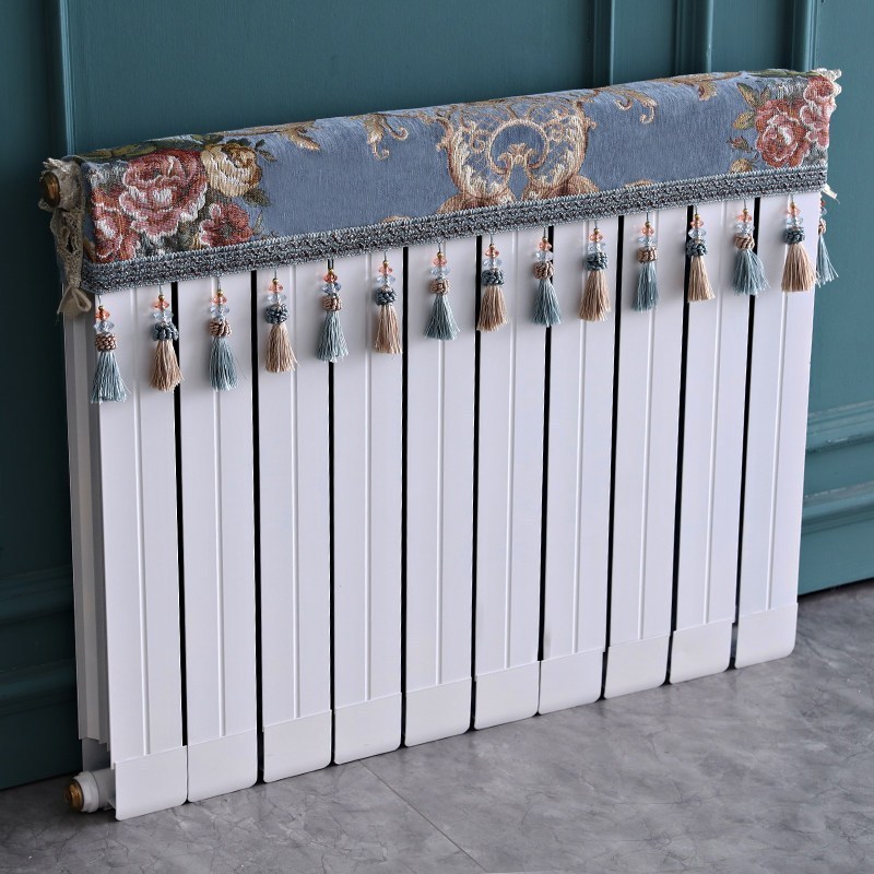 欧式暖气片罩装饰罩子布艺防尘套老式遮挡盖布遮挡帘保护套 流光四溢蓝色 长度100cm*厚度10cm*高度(含穗)20cm