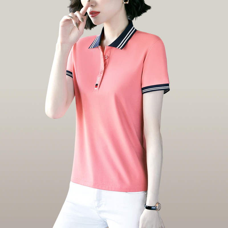 均妮品牌翻领短袖t恤女夏季2022新款韩版女士棉质上衣中年妈妈显瘦打底polo运动衫