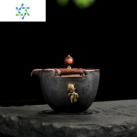 三维工匠 粗陶盖碗茶杯 陶瓷窑变锔瓷大号三才茶碗功夫茶具镶银鱼茶具
