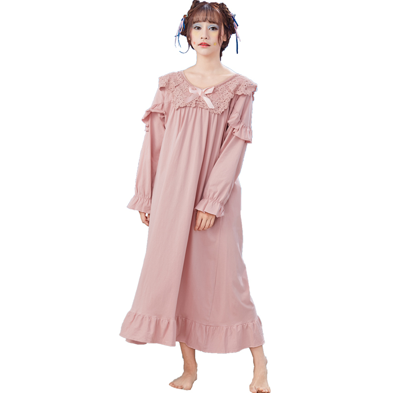 茜靓睡裙女春秋季长袖甜美纯棉韩版公主家居服可爱大码长款很仙的睡衣女夏