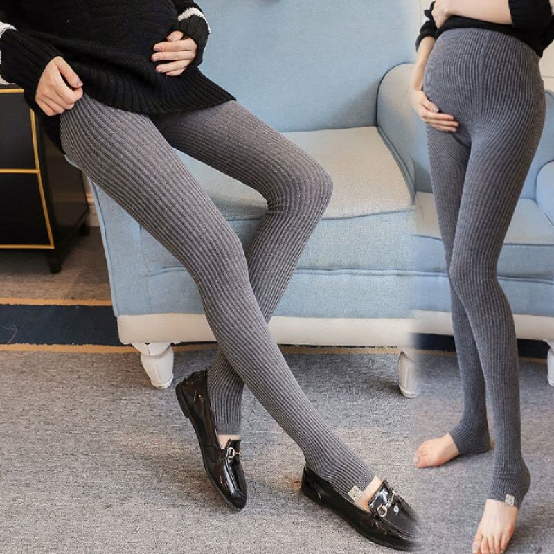 迪鲁奥(DIUAO)孕妇裤子春秋新款显瘦小猫踩脚打底裤高腰孕妇竖条纹针织袜子 小猫黑踩 图片