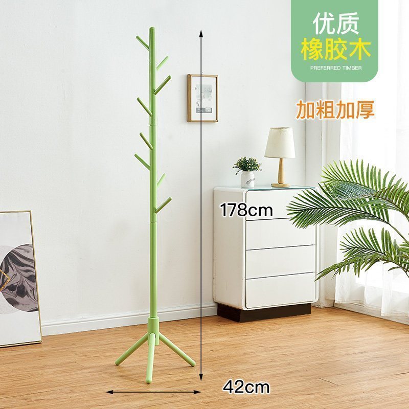 汐岩实木衣帽架落地家用简易衣服架子卧室单杆式宿舍用挂衣架收纳 三腿-绿色-橡胶木1个