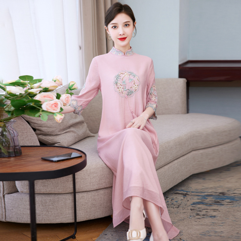 中国风改良旗袍汉服禅服女仙气古装日常款禅意茶服雪纺连衣裙