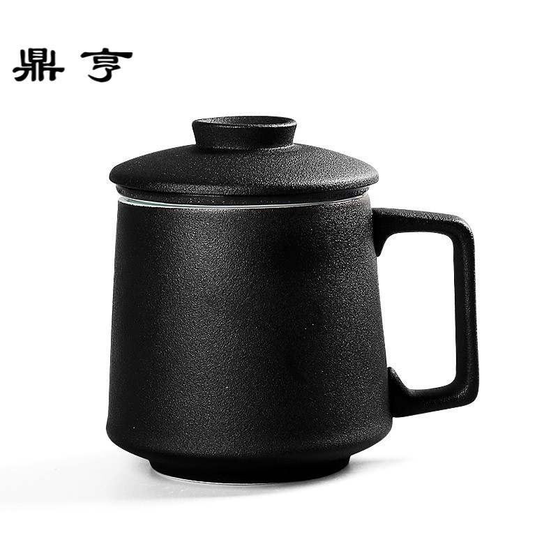 鼎亨马克杯黑陶过滤带盖大号茶杯个性水杯陶瓷花茶杯子定制随手杯