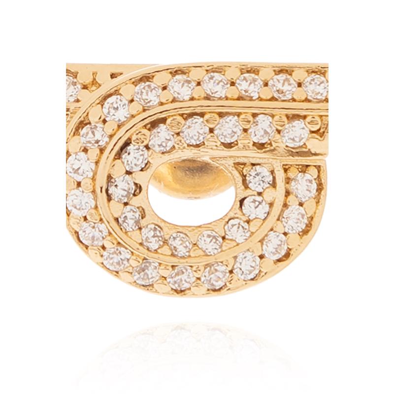 Salvatore Ferragamo女式金色黄铜耳环 透明玻璃镶嵌时尚个性设计饰品高清大图