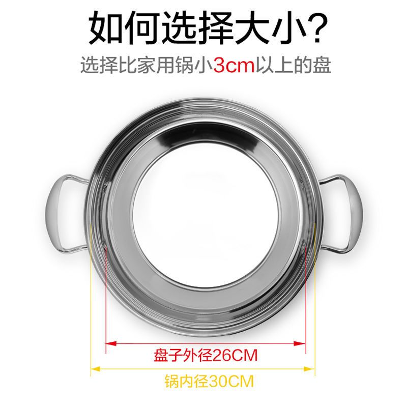特厚304不锈钢盘子蒸制作凉皮锣锣面皮罗罗工具家用专用盘不粘锅 [304无耳]1个24cm 特价款