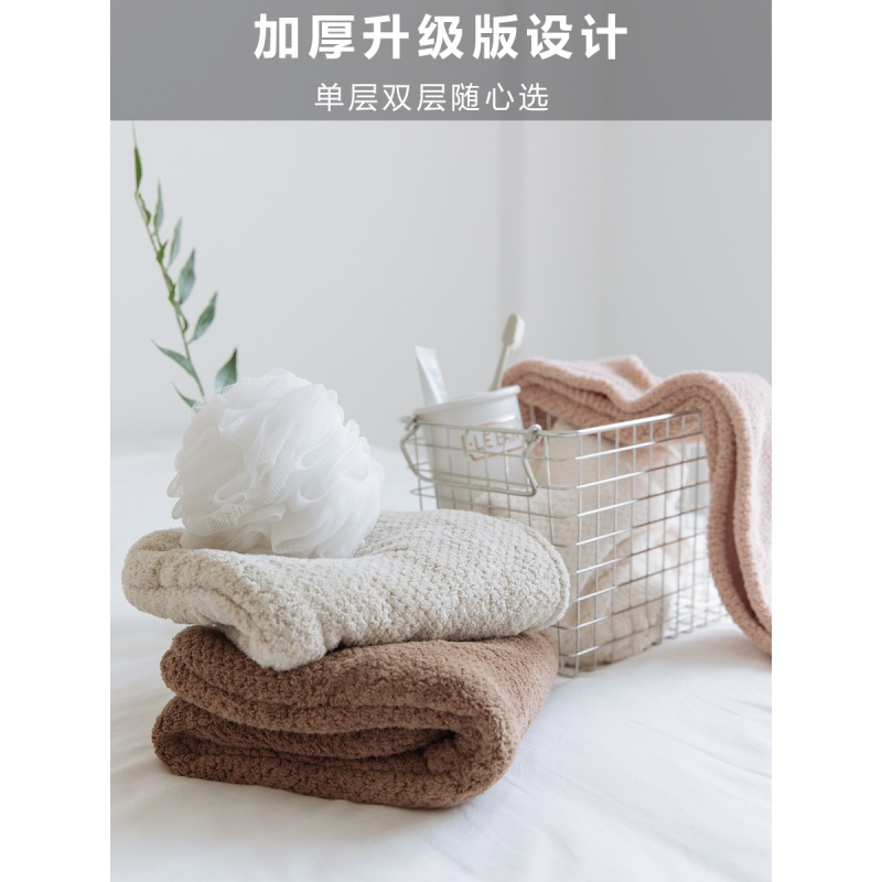 日本干发帽女成人吸水加厚可爱擦包头干发巾速干浴帽长发洗头 三维工匠 奶白色(加厚)双层单水晶扣