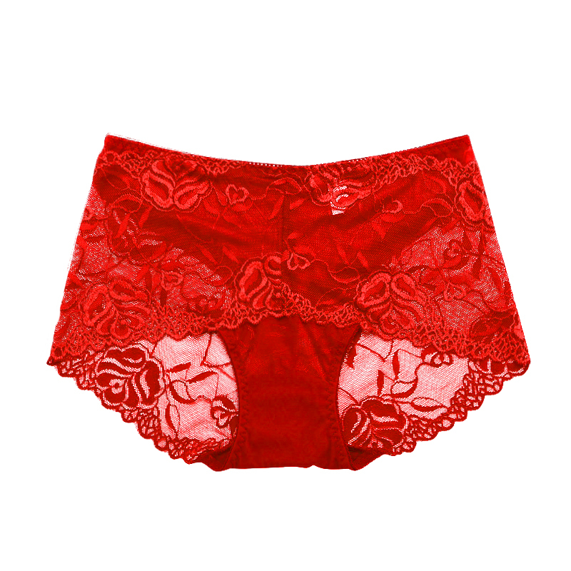 yunwuxin本命年红色内裤女蕾丝高腰性感大红色属牛棉裆牛年女士短裤