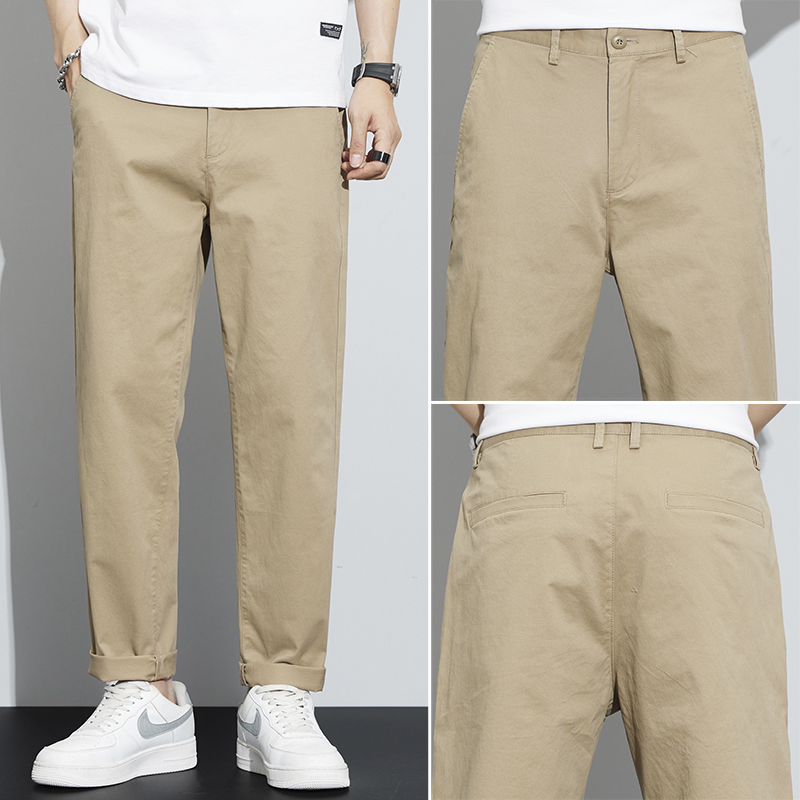 金盾(KIN DON)夏季直筒休闲裤男九分裤宽松修身潮流男裤弹力纯棉卡其浅色裤子
